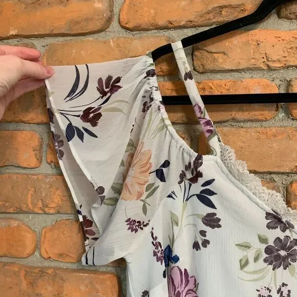 Torrid Women's Floral Print Crinkled Chiffon Cold Shoulder Blouse‎ White Size 1X - Picture 2 of 8